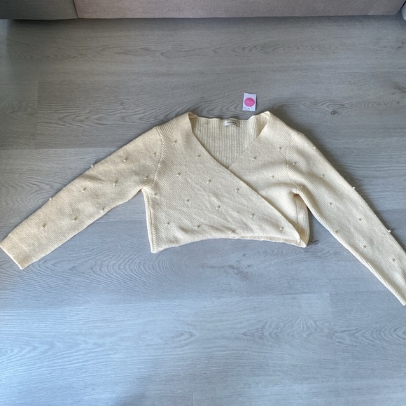 Honey Wrap Front Pearl Knit Cropped Sweater - Picture 5 of 5